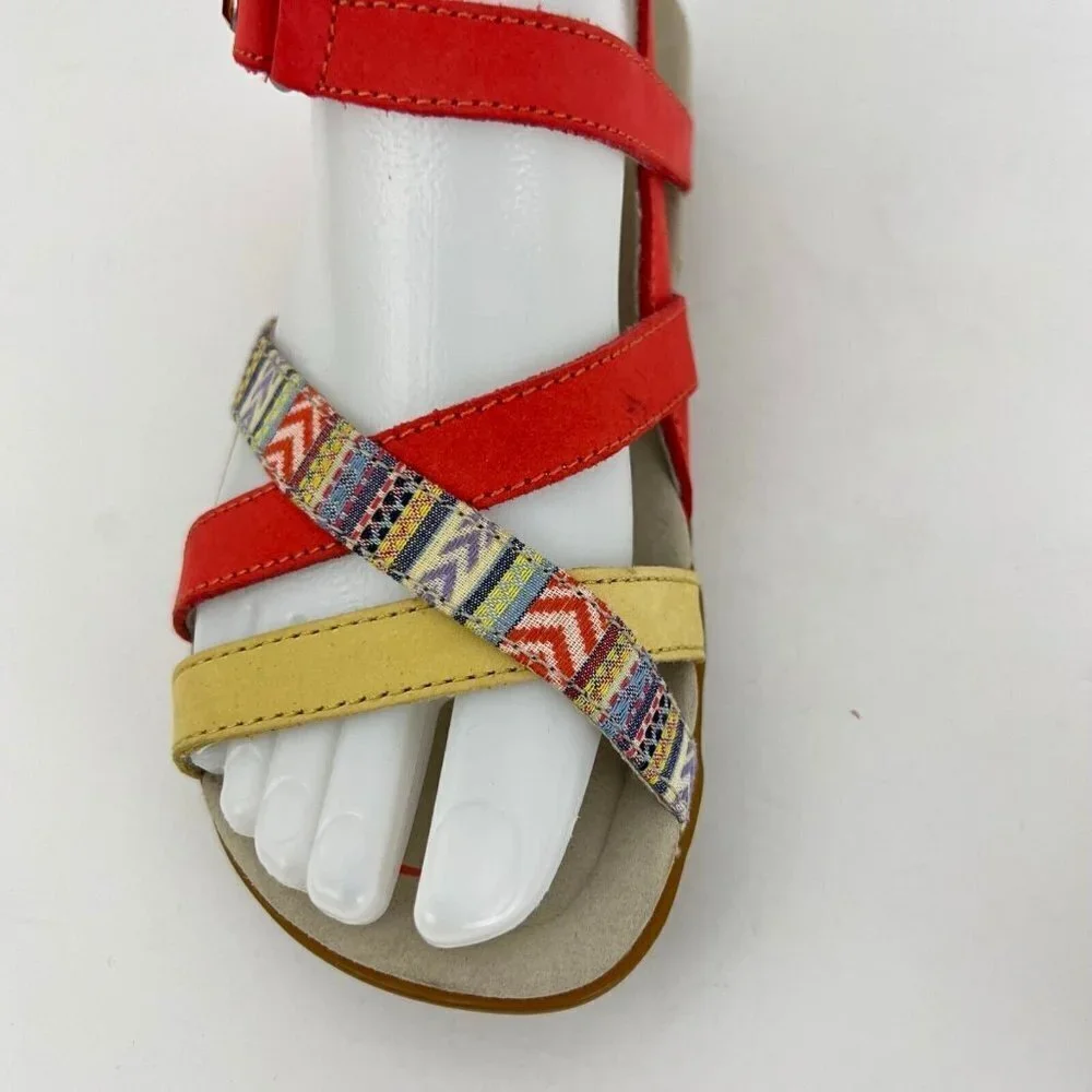 Abeo Womens‎  Laguna Sandals Multi Color Orange  Size US 5  Neutral Footbed